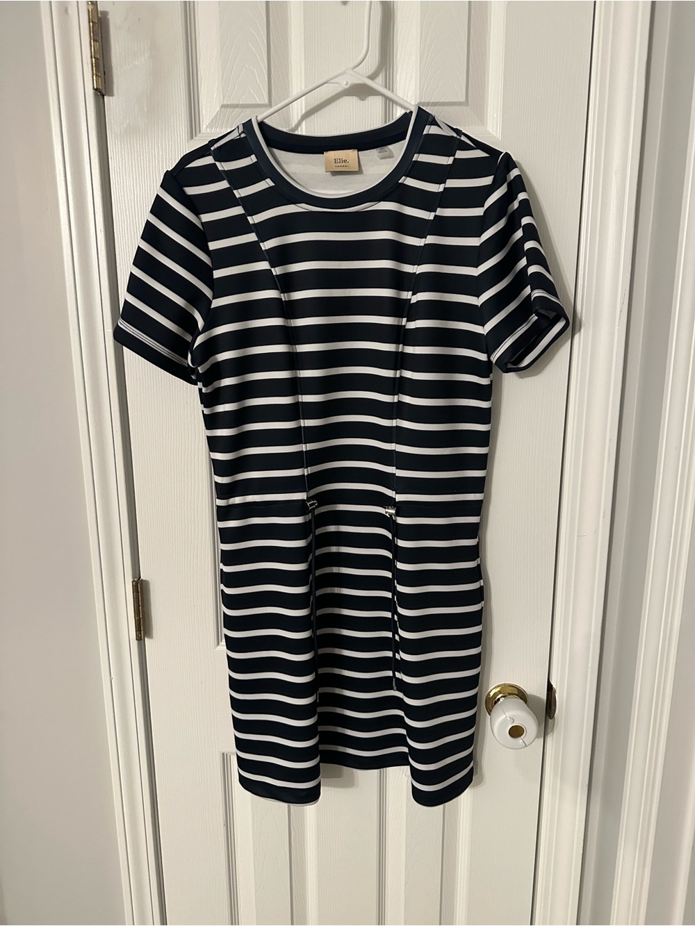 NWOT Tahari Navy and White Striped Crewneck Top